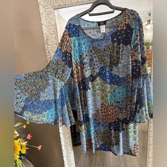 MSK • Multicolored Boho Bell Flare Sleeve Dress - Picture 1 of 8